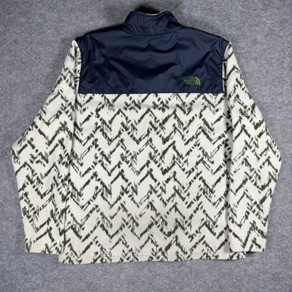 The North Face Mens Fleece Jacket Navy White Green Zigzag Print Size XL‎